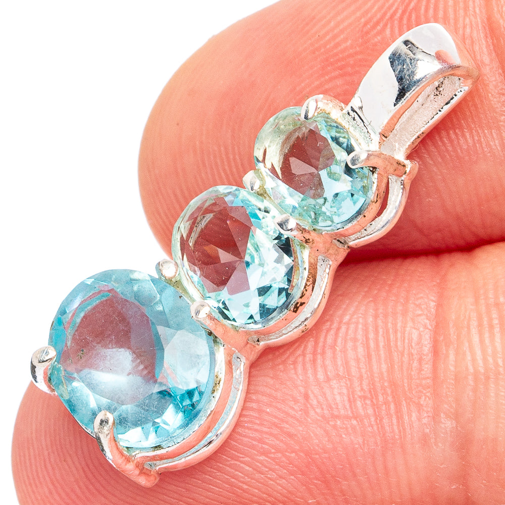 Dainty Blue Topaz Pendant 1" (925 Sterling Silver) P45297