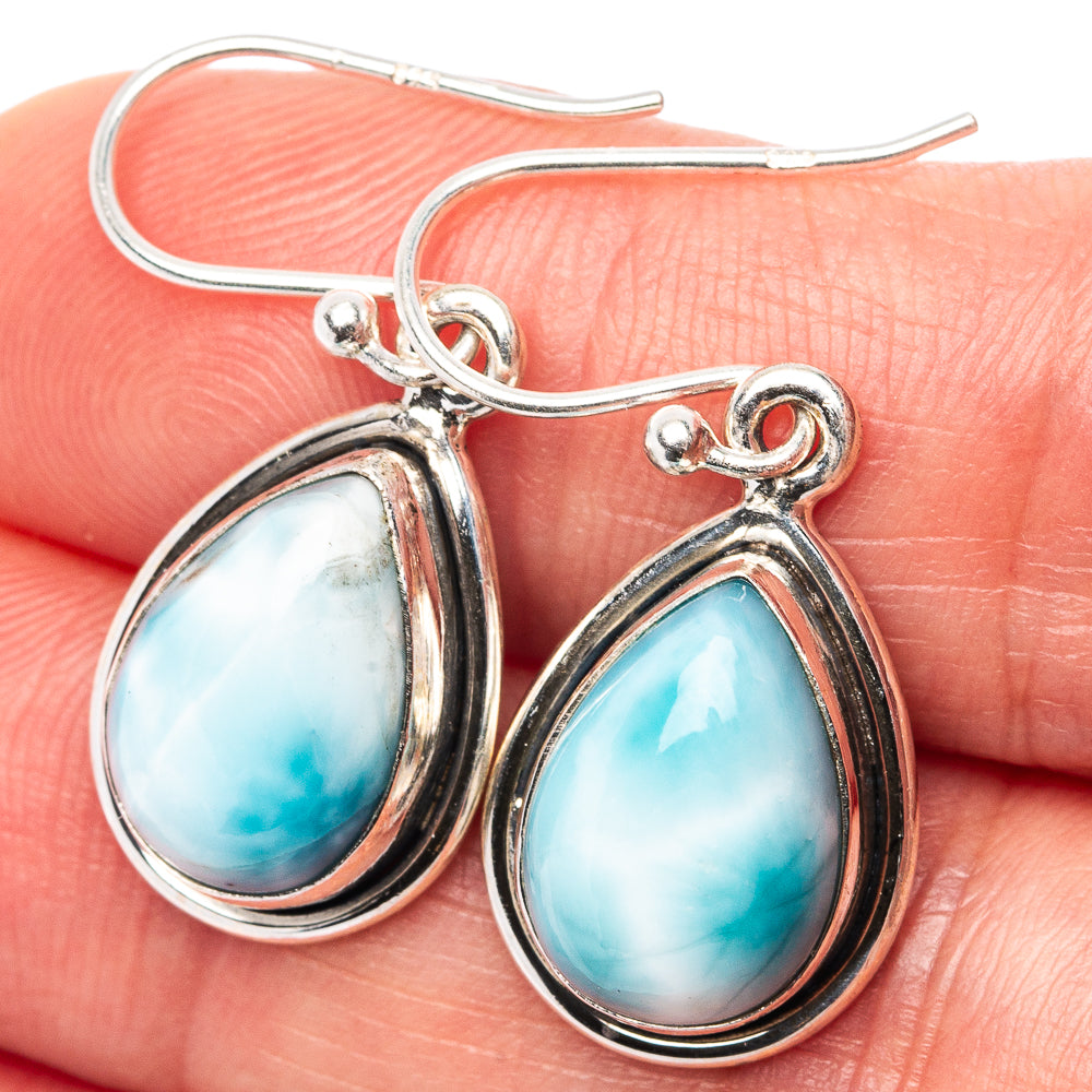 Rare Larimar Earrings 1 1/4" (.925 Sterling Silver)