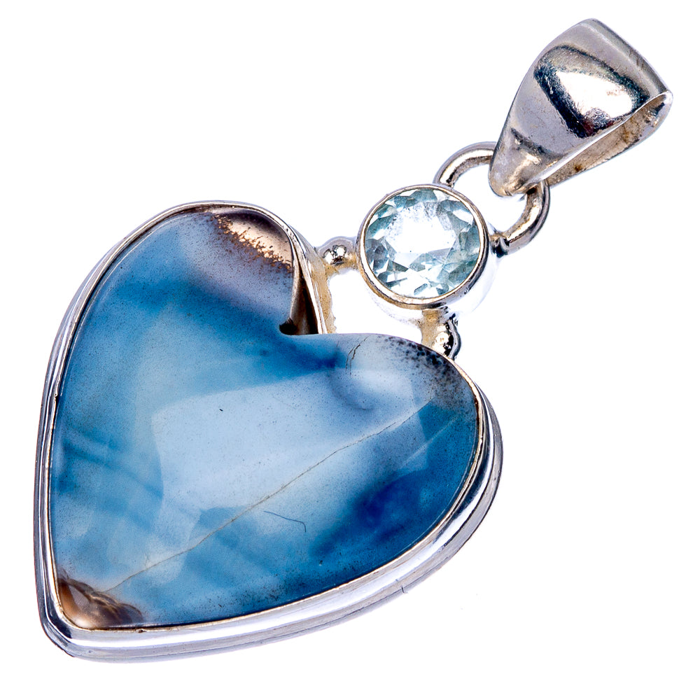 Owyhee Opal Heart, Blue Topaz Pendant 1 1/2" (925 Sterling Silver) P40122