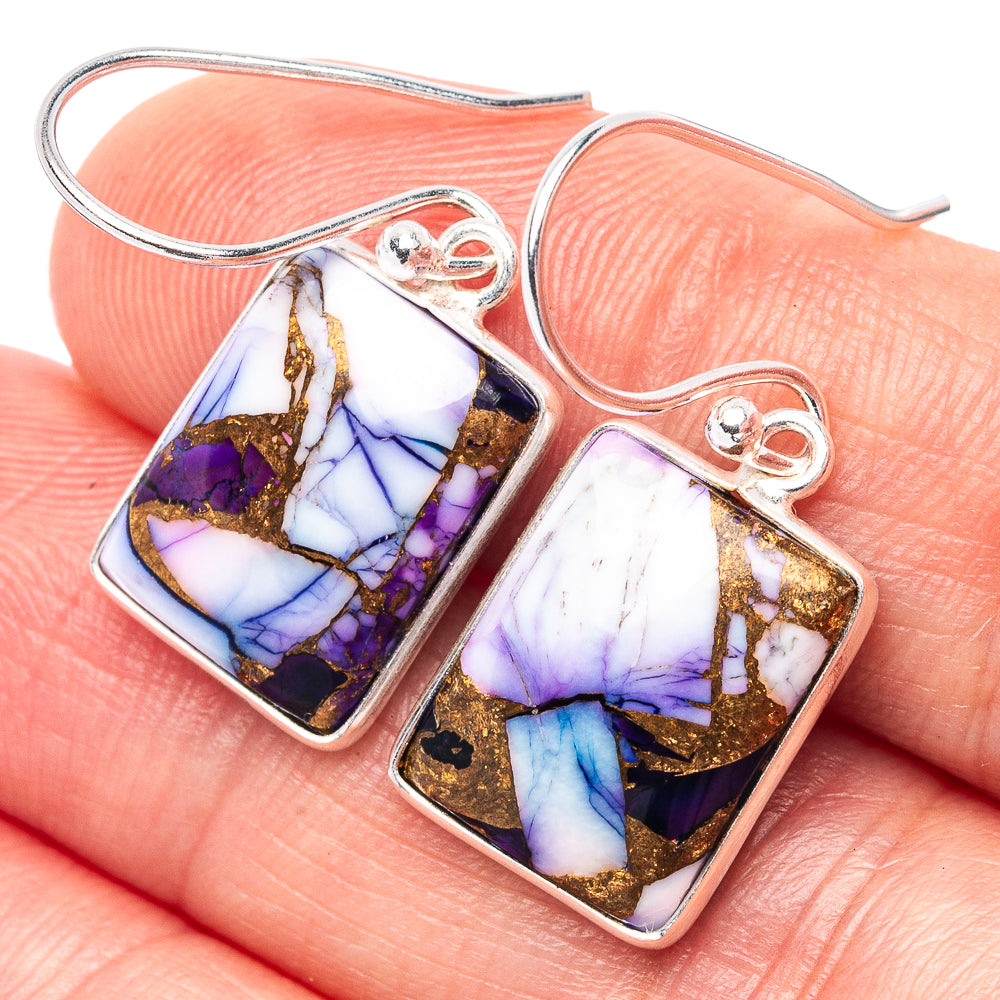 Purple Dahlia Mohave Turquoise Earrings 1 1/8" (.925 Sterling Silver)