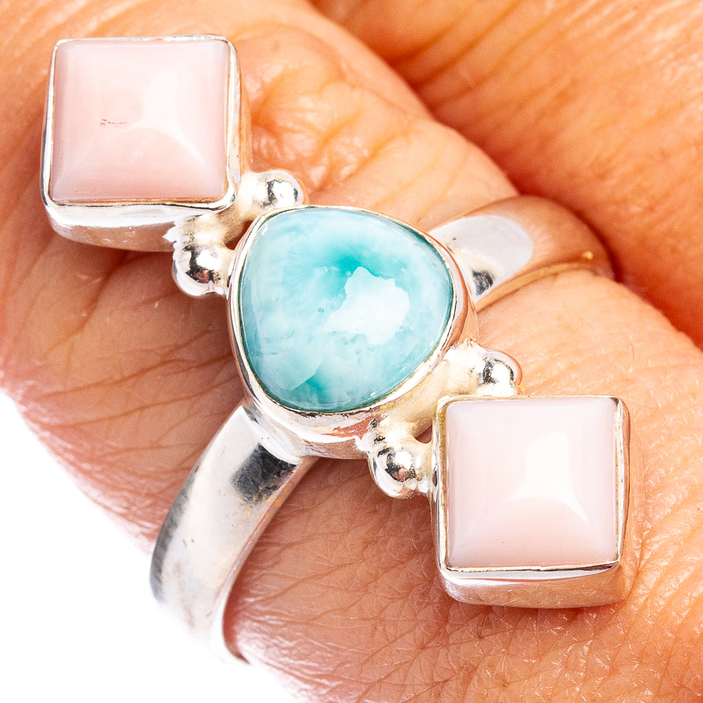 Rare Larimar, Pink Opal Ring Size 8.75 (.925 Sterling Silver)