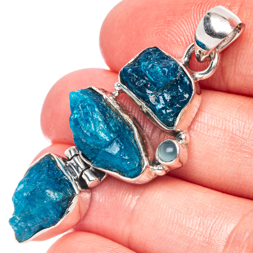 Blue Fluorite, Aqua Chalcedony Pendant 1 7/8" (925 Sterling Silver) P44364