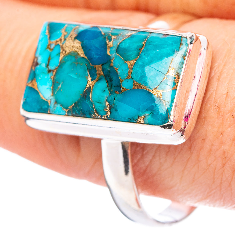 Blue Copper Turquoise Ring Size 10.75 (.925 Sterling Silver)
