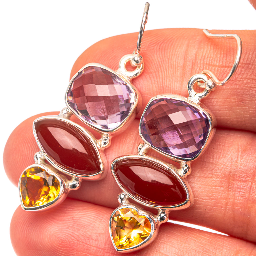 Faceted Amethyst, Carnelian, Citrine Earrings 1 5/8" (925 Sterling Silver) E432245