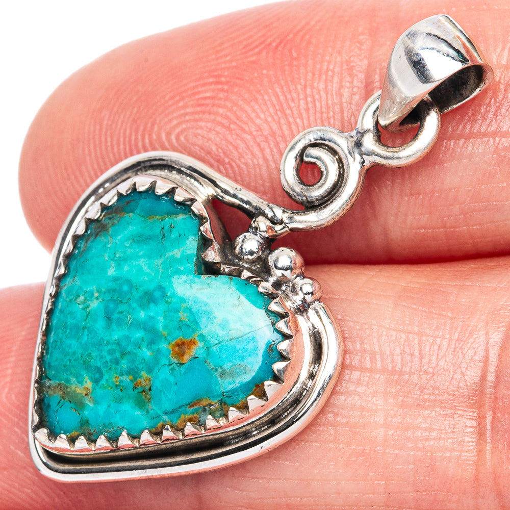 Rare Arizona Turquoise Heart Pendant 1 3/8" (925 Sterling Silver) P42004