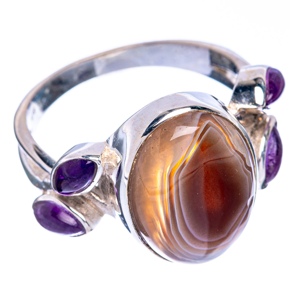 Botswana Agate, Garnet Ring Size 10 (925 Sterling Silver) R144543