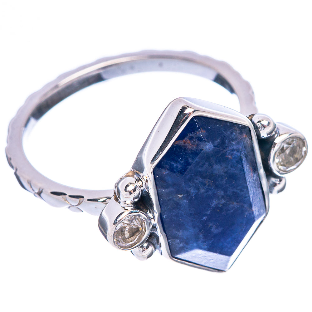 Premium Lapis Lazuli, White Quartz Ring Size 7.75 (925 Sterling Silver) R1829