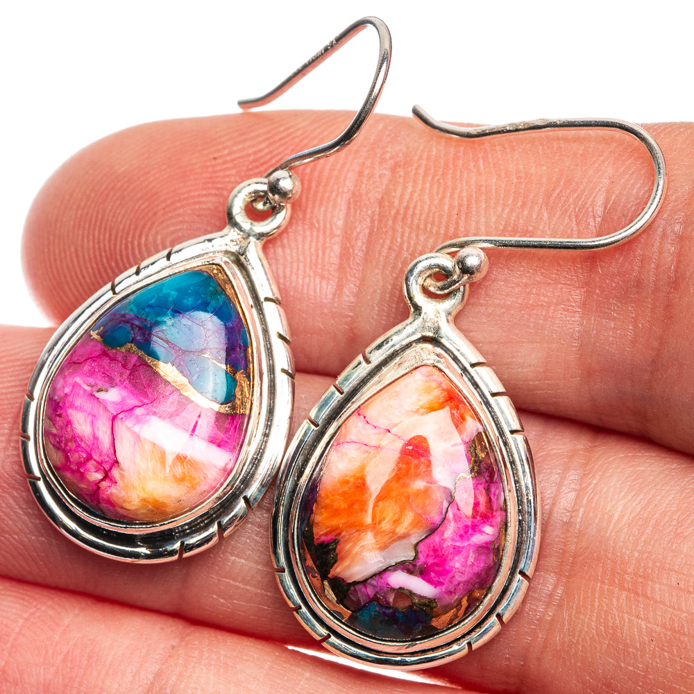Kingman Pink Dahlia Turquoise Earrings 1 3/8" (925 Sterling Silver) E432663