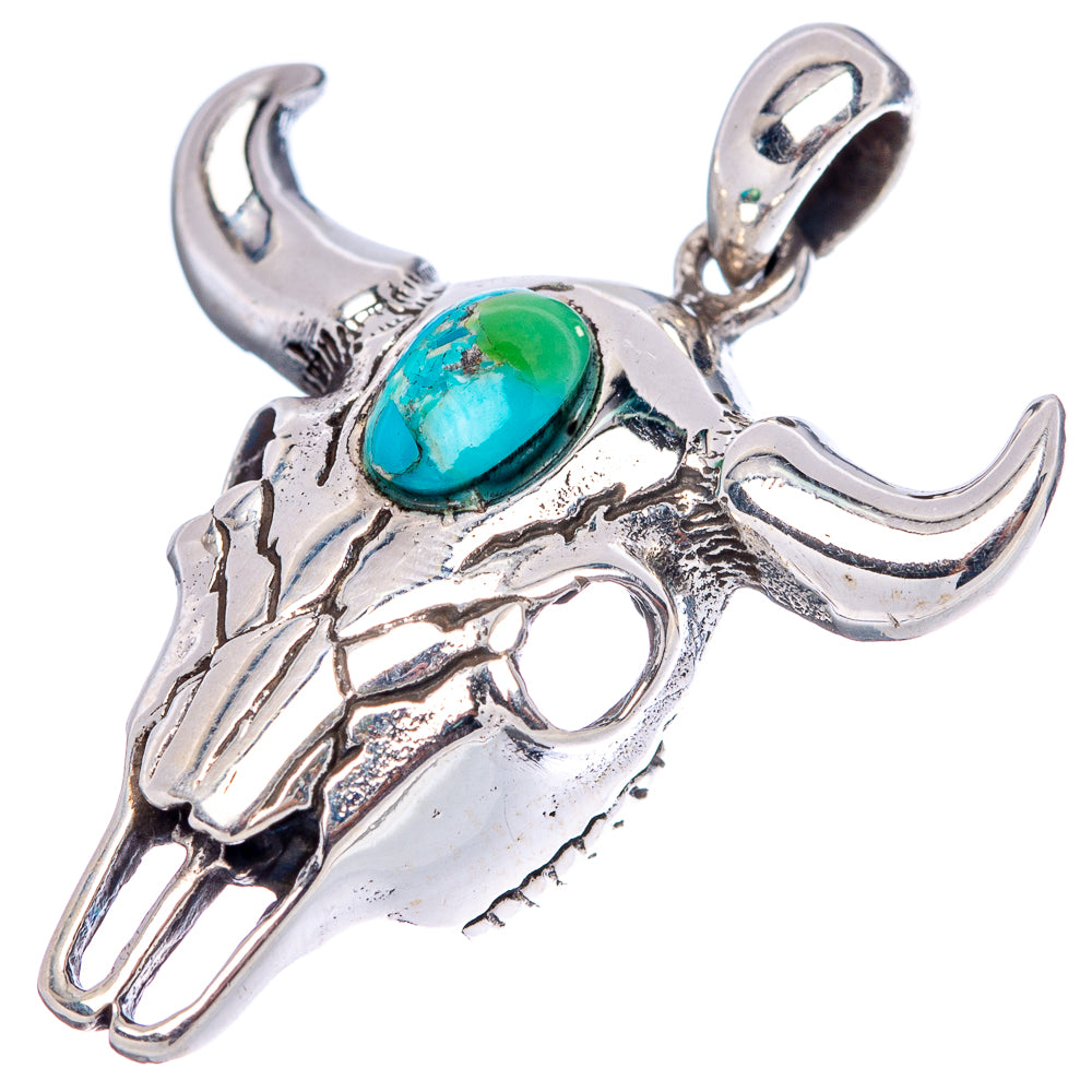 Mojave Turquoise Cow Skull Pendant 1 1/4" (.925 Sterling Silver)
