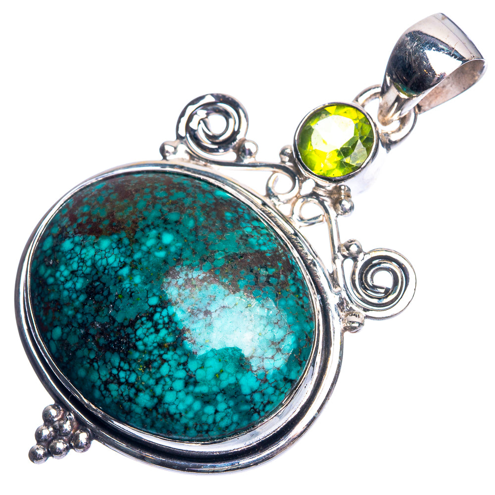 Tibetan Turquoise, Peridot Pendant 1 7/8" (925 Sterling Silver) P39190