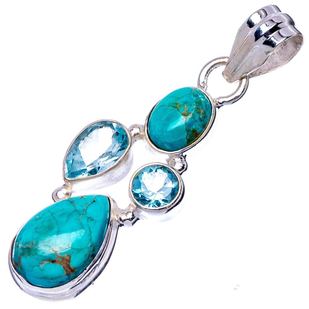 Rare Kingman Turquoise, Blue Topaz Pendant 1 5/8" (925 Sterling Silver) P41155
