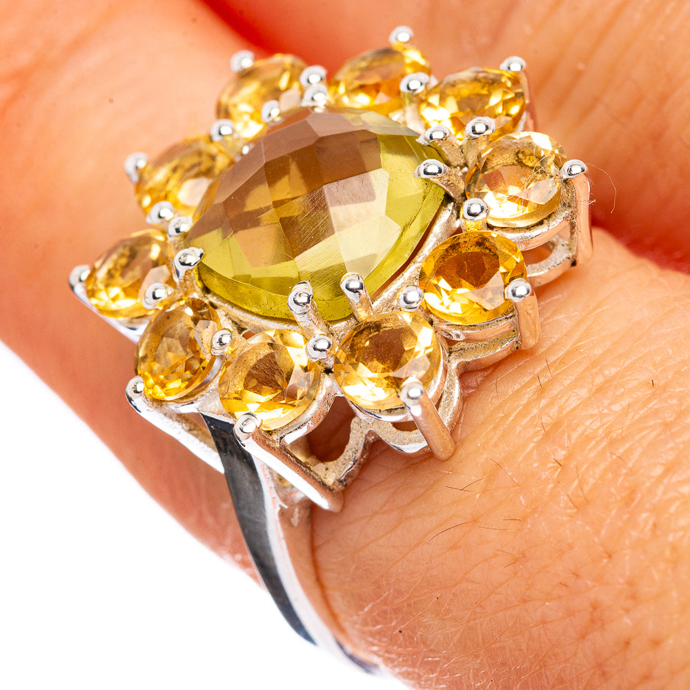 Faceted Citrine Flower Ring Size 7.75 (925 Sterling Silver) R3223