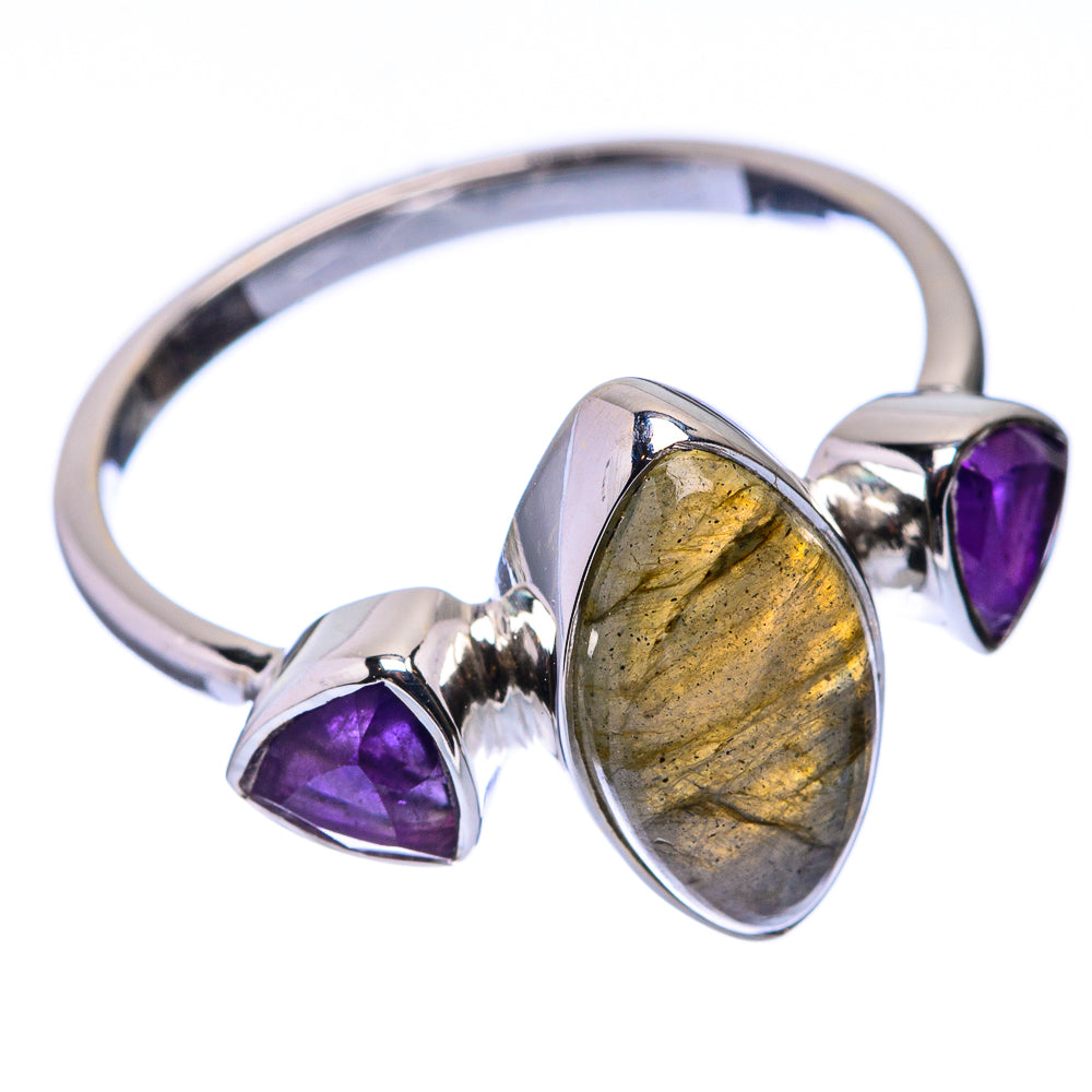 Premium Labradorite, Amethyst Ring Size 9.25 (925 Sterling Silver) R141787
