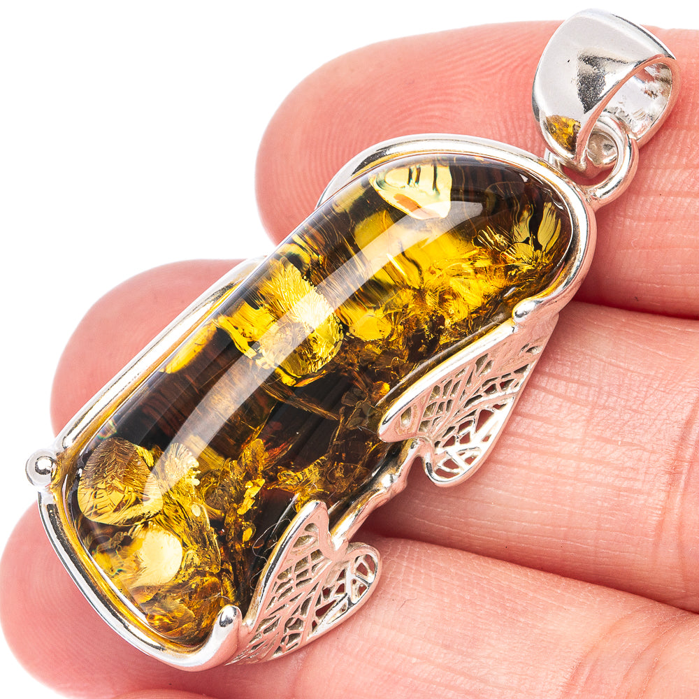 Anasilvercos Baltic Amber Pendant 1 3/4" (925 Sterlnig Silver)
