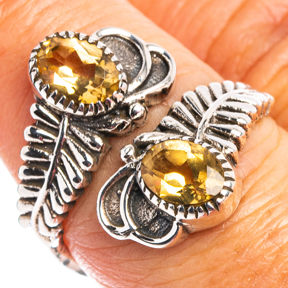 Faceted Citrine Ring Size 7 Adjustable (.925 Sterling Silver)