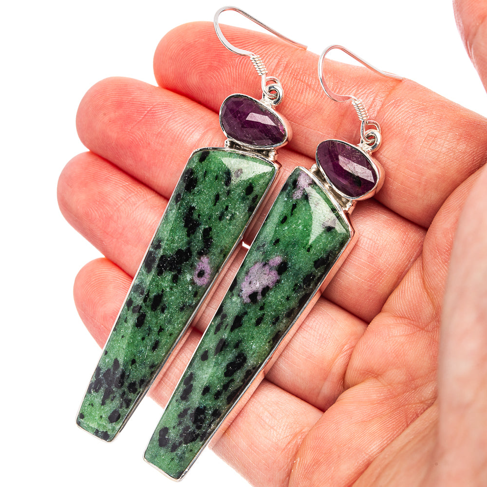 Signature Ruby Zoisite, Ruby Earrings 3 1/8" (.925 Sterling Silver)