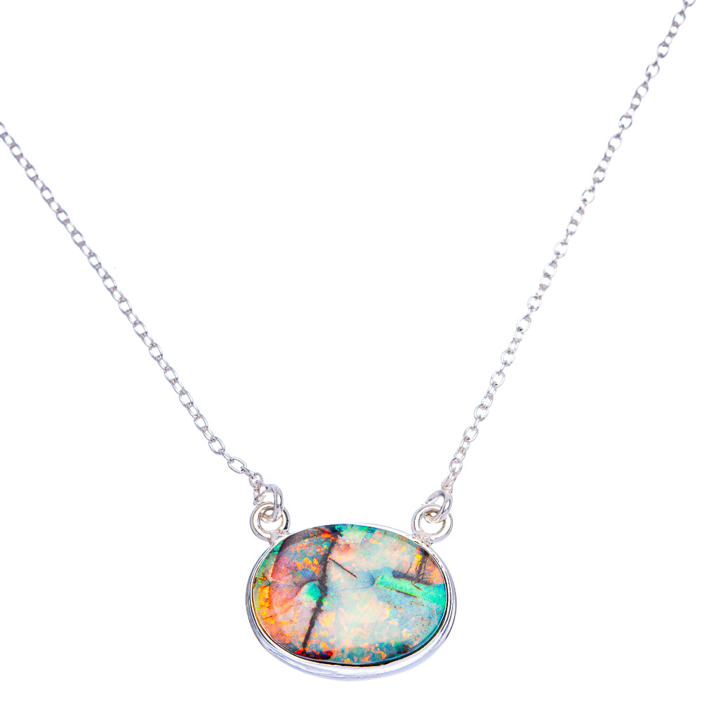 Rare Sterling Opal Necklace 18 3/8" (925 Sterling Silver) N90029