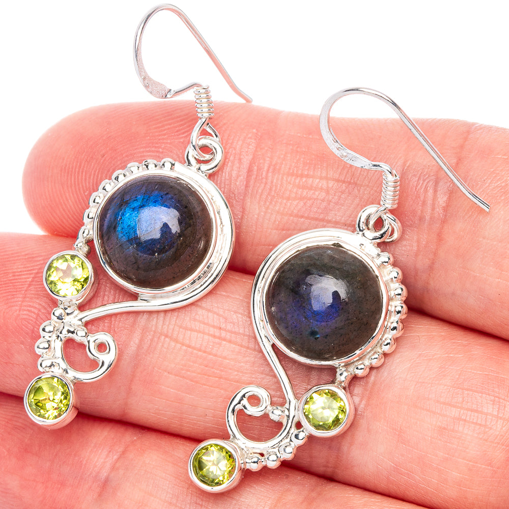 Premium Labradorite, Peridot Earrings 1 3/4" (925 Sterling Silver) E1186
