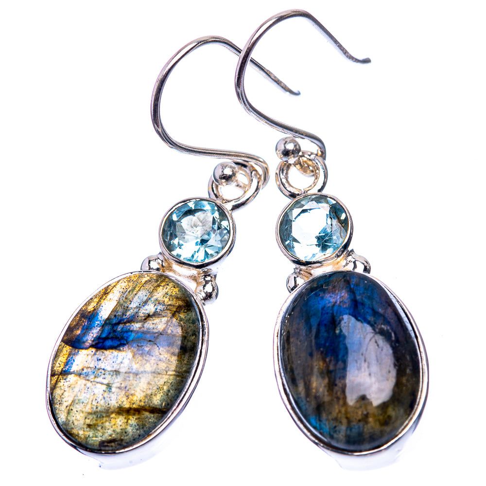 Labradorite, Blue Topaz Earrings 1 1/2" (925 Sterling Silver) E432415