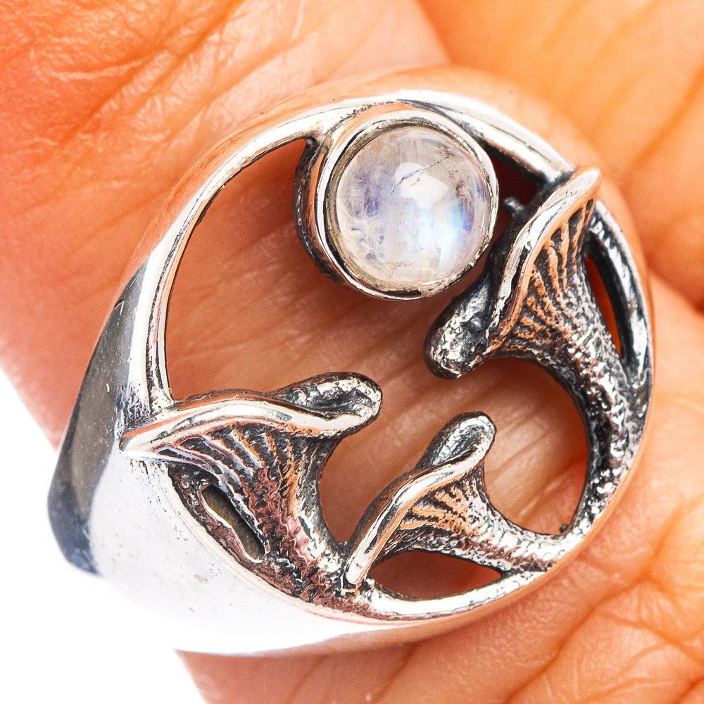 Rainbow Moonstone Mushroom Dainty Ring Size 6 (.925 Sterling Silver)