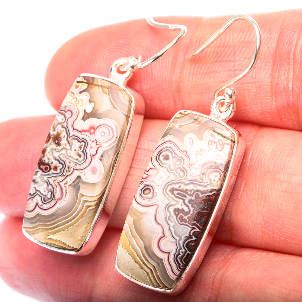 Crazy Lace Agate Earrings 1 1/2" (925 Sterling Silver) EARR432192