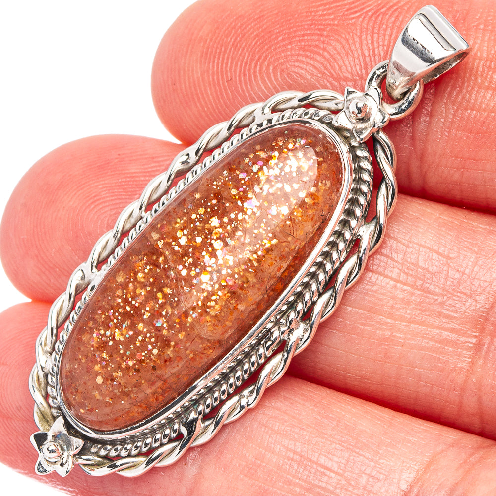 Premium Sunstone Pendant 1 3/4" (.925 Sterling Silver)