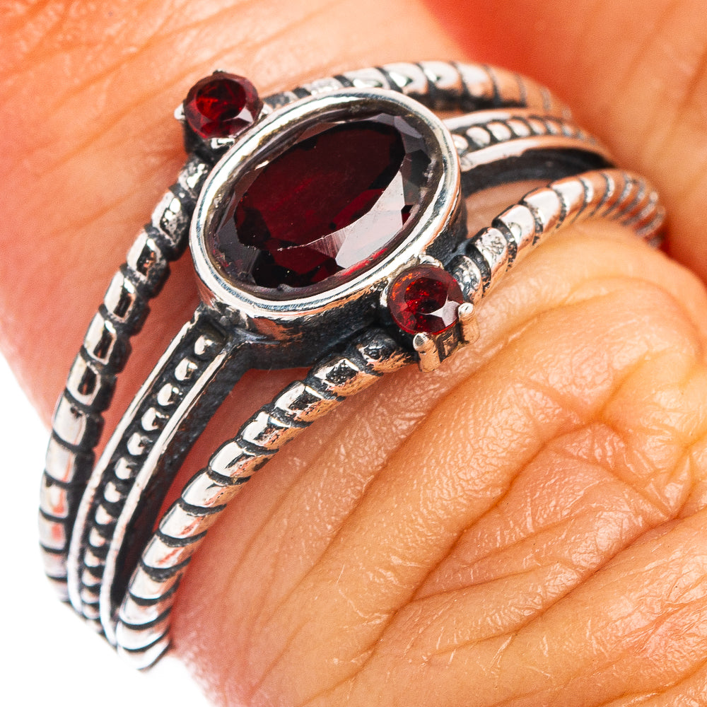 Garnet Dainty Ring Size 7.75 (.925 Sterling Silver)