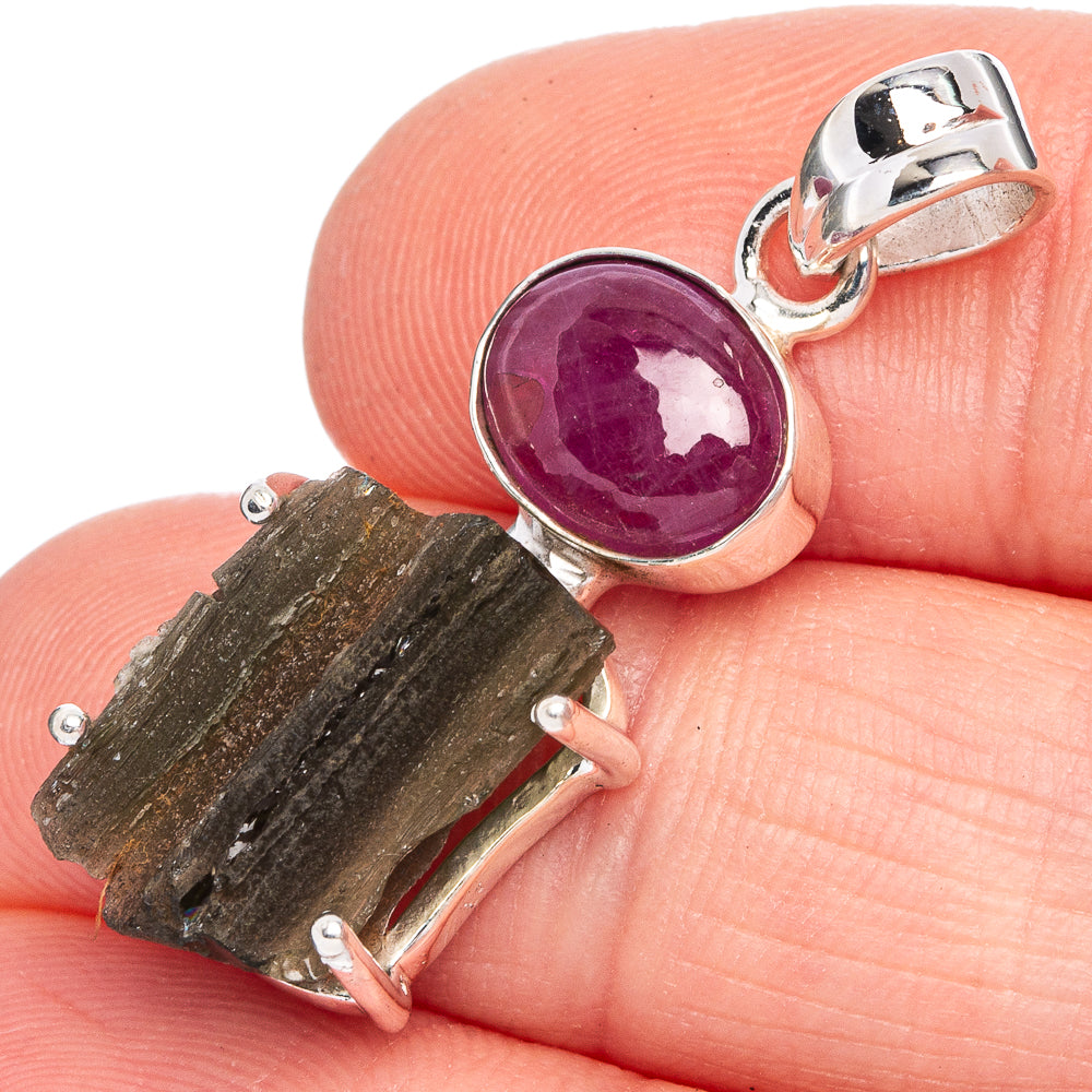 Rare Czech Moldavite, Amethyst Pendant 1 1/4" (925 Sterling Silver) P40345