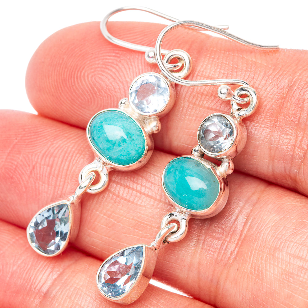 Amazonite, Blue Topaz Earrings 1 3/4" (925 Sterling Silver) E1520