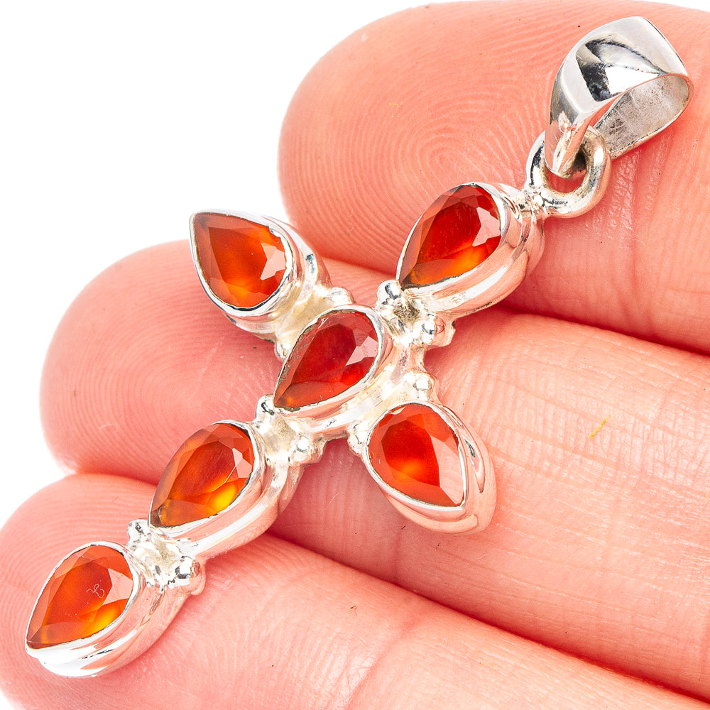 Carnelian Cross Pendant 1 5/8" (925 Sterling Silver) P43950