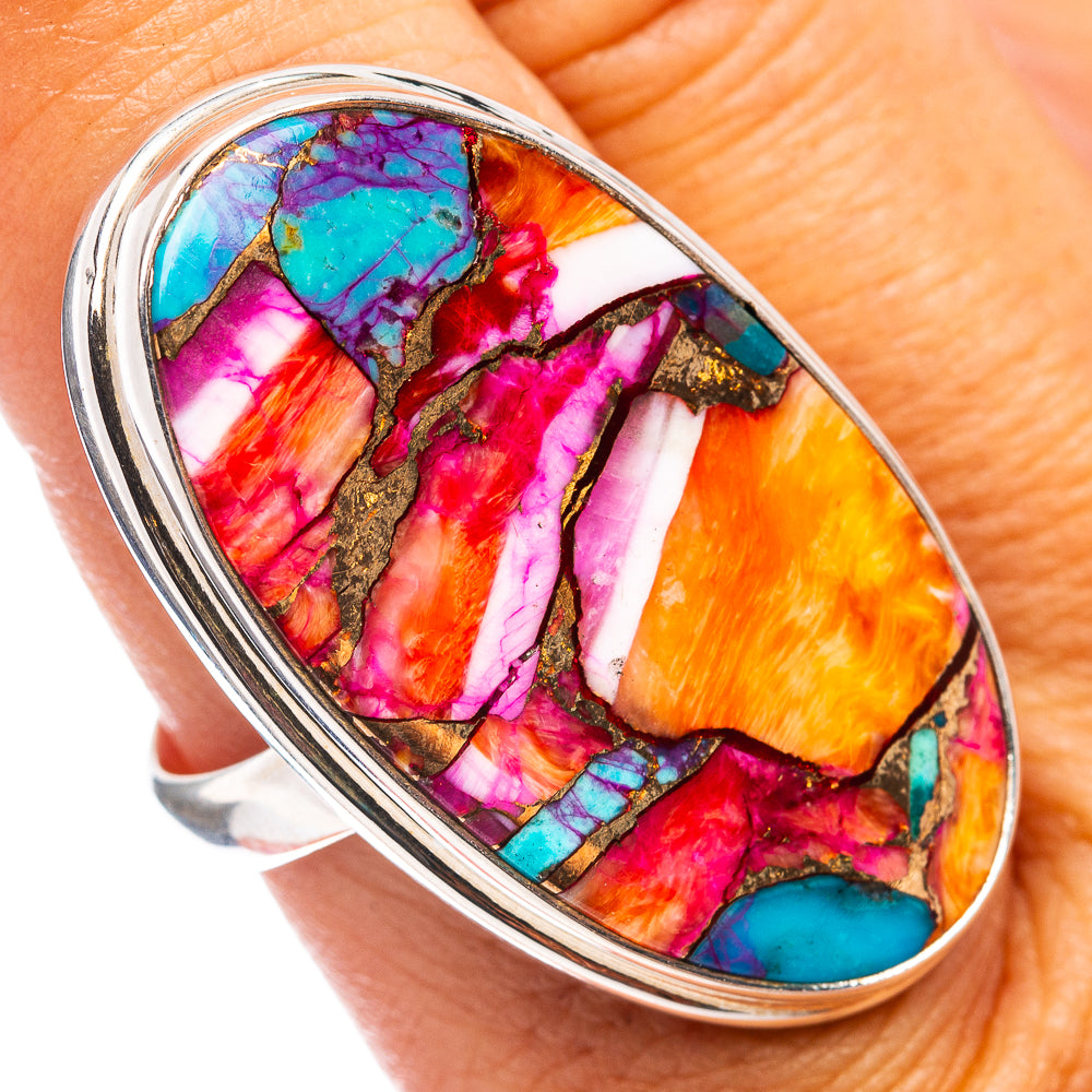 Premium Pink Dahlia Mohave Turquoise Ring Size 8.5 (.925 Sterling Silver)