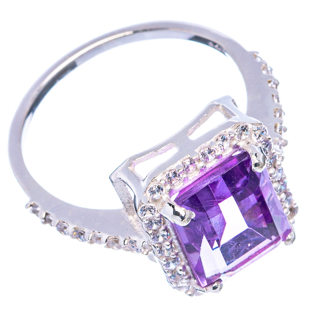 Faceted Amethyst, Cubic Zirconia Ring Size 6.75 (.925 Sterling Silver)