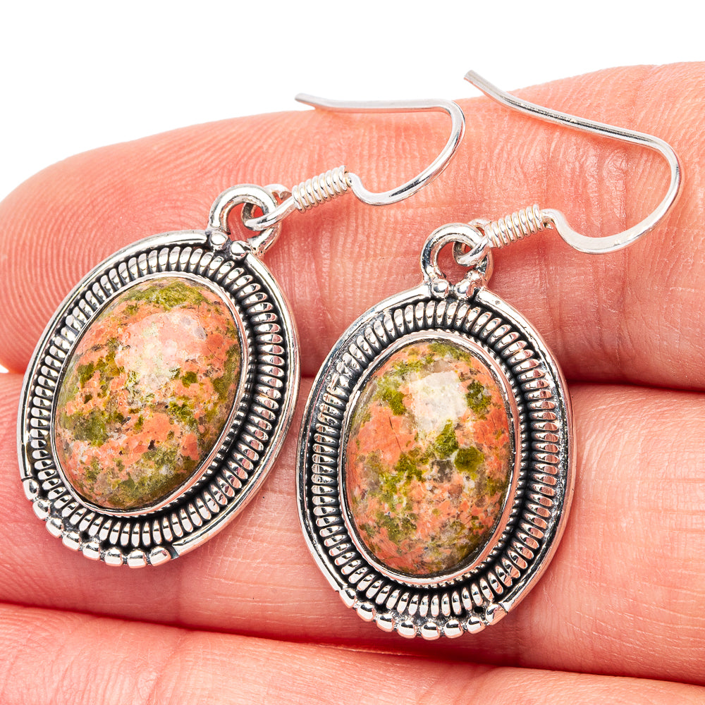 Unakite 925 Sterling Silver Earrings 1 3/8" (925 Sterling Silver) E2193