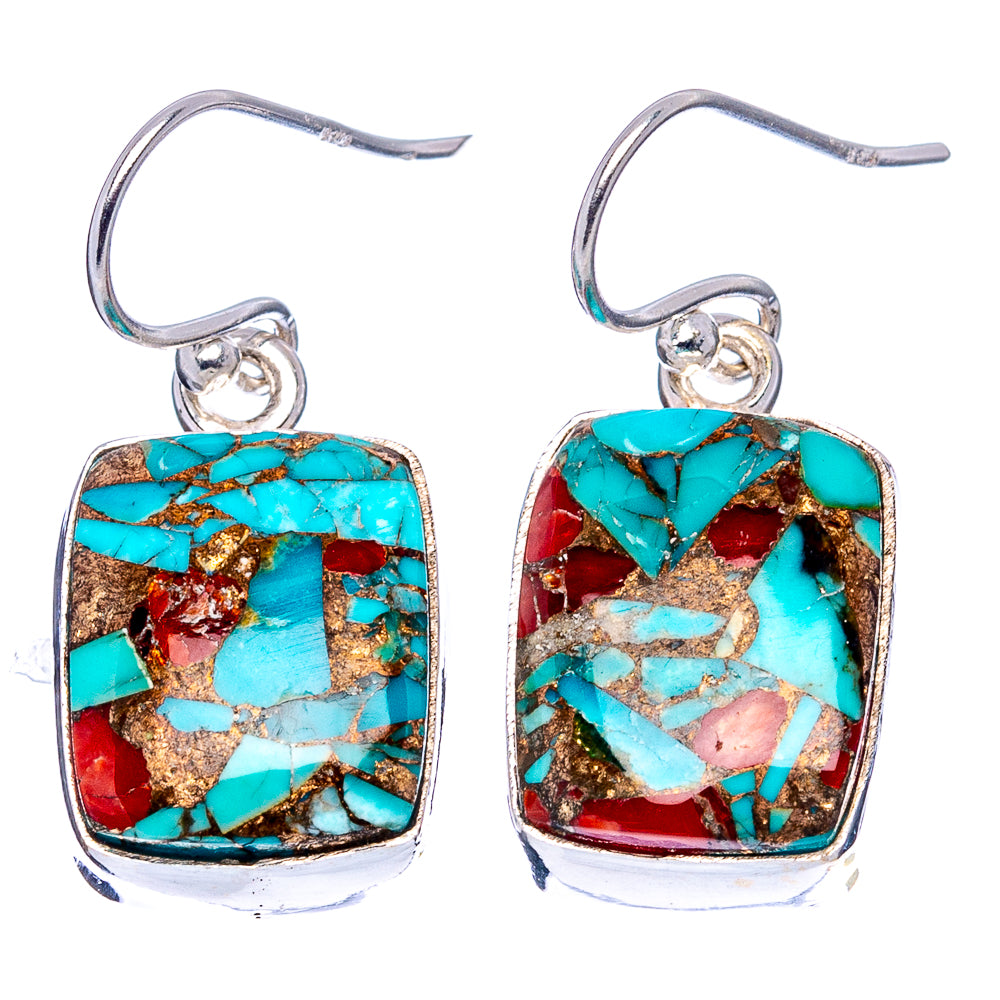 Coral Turquoise Matrix Earrings 1 1/8" (.925 Sterling Silver)
