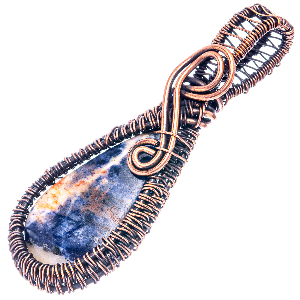Sodalite Wire Wrap Pendant 2 1/2" (Oxidized Copper)