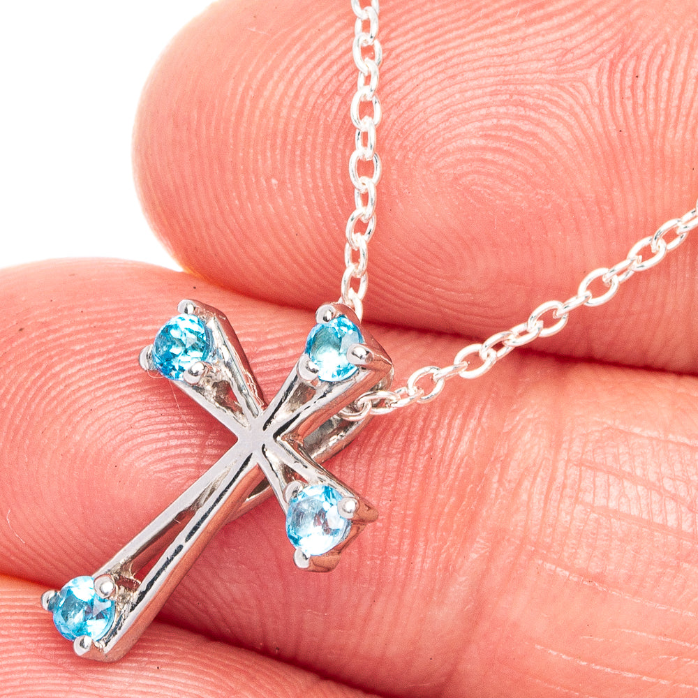 Blue Topaz Cross Necklace 17 7/8" (925 Sterling Silver) N90036
