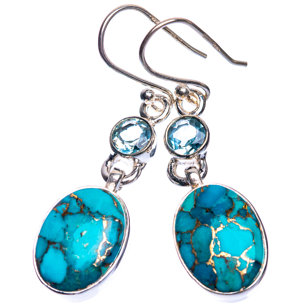 Blue Copper Composite Turquoise, Blue Topaz Earrings 1 5/8" (925 Sterling Silver) E432624