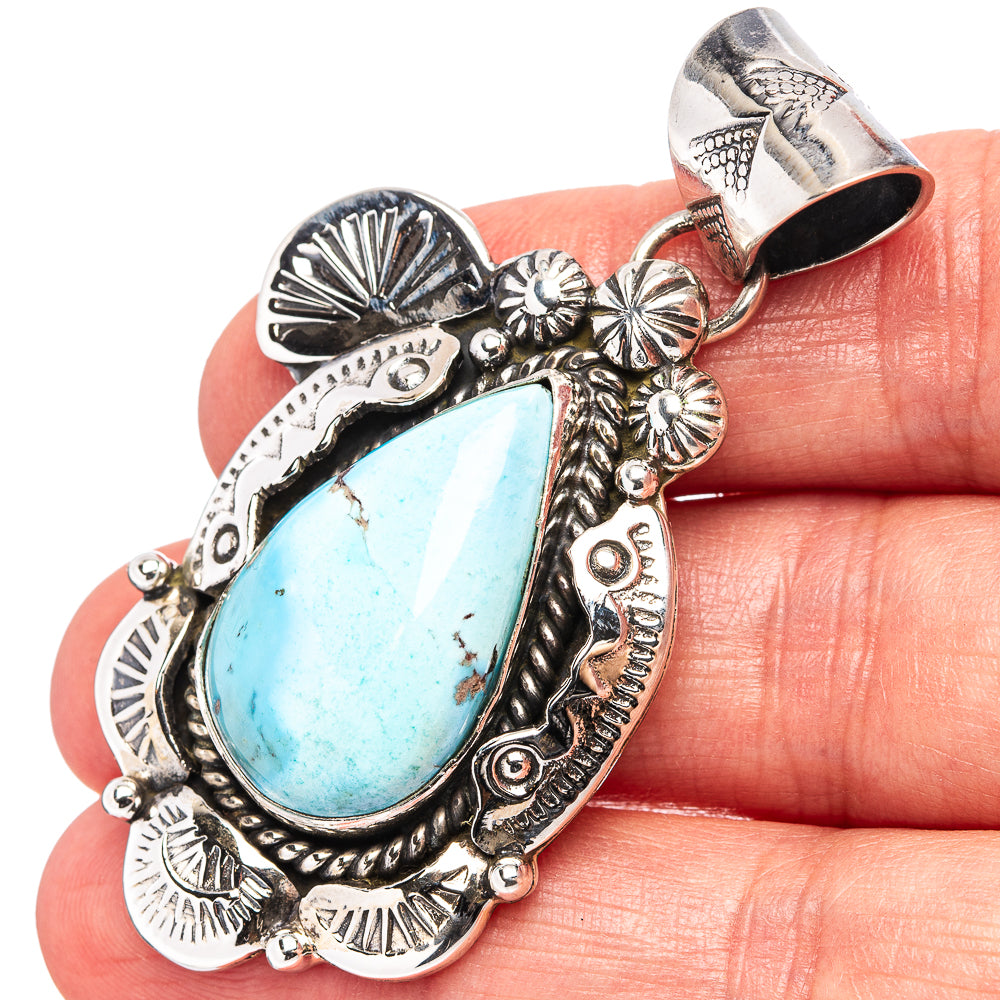 Exclusive Native Style Golden Hills Turquoise Pendant 2 1/8" (.925 Sterling Silver)