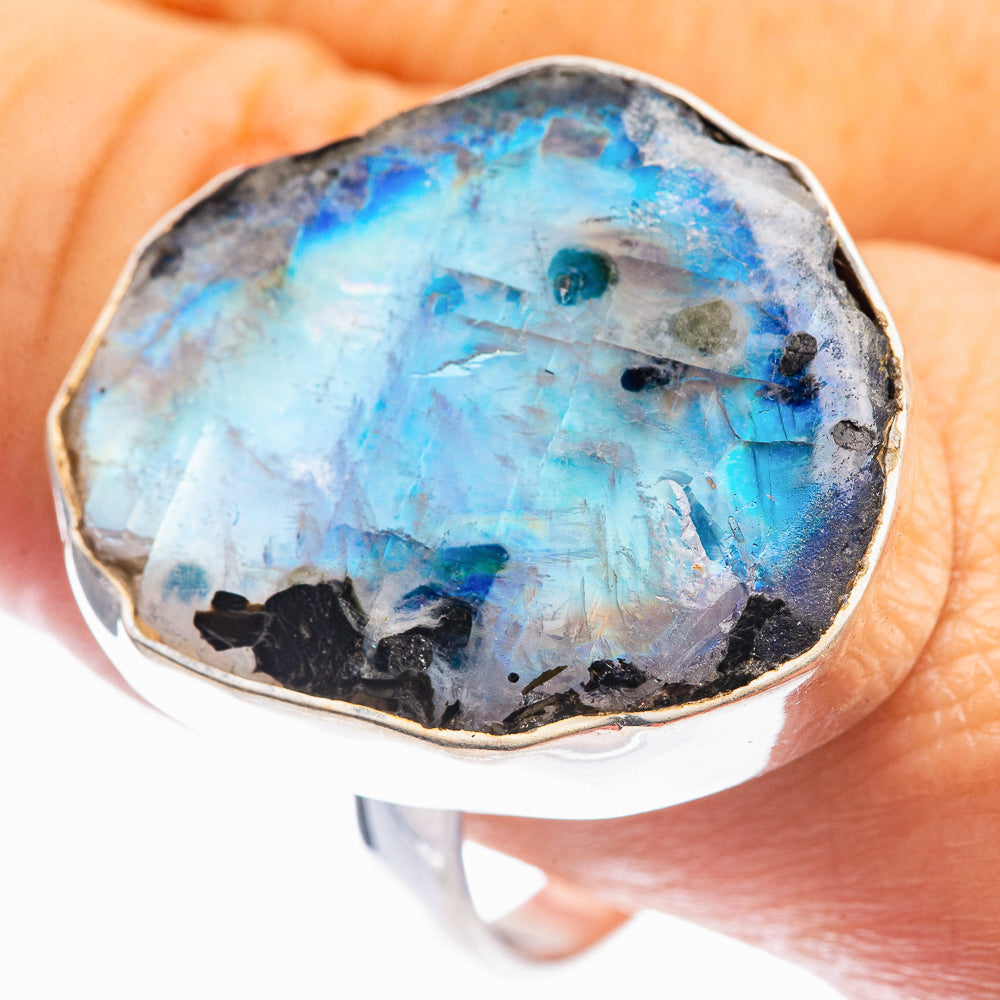 Raw Rainbow Moonstone Ring Size 10.75 (925 Sterling Silver) R141961