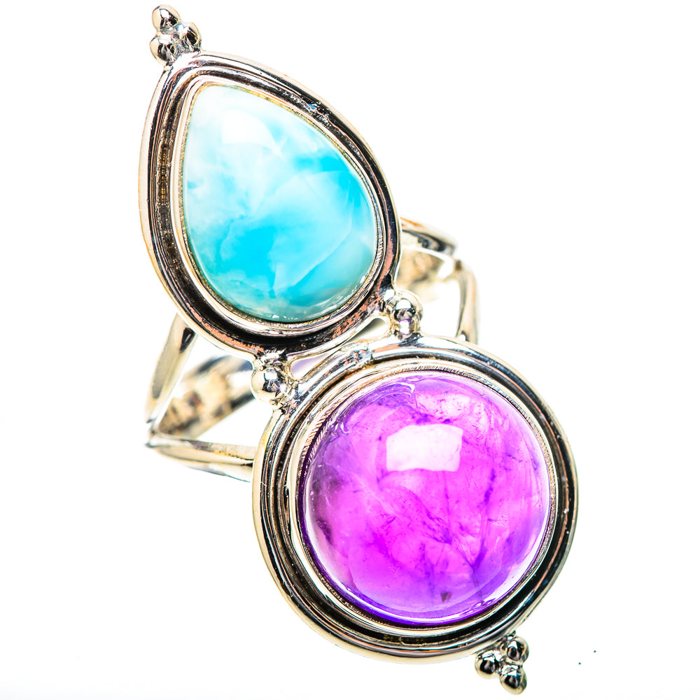 Large Amethyst, Larimar 925 Sterling Silver Ring Size 8 (925 Sterling Silver) RING139705