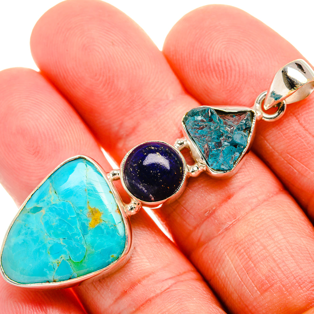 Larimar, Lapis Lazuli, Apatite 925 Sterling Silver Pendant 2 1/4" (925 Sterling Silver) PD38425