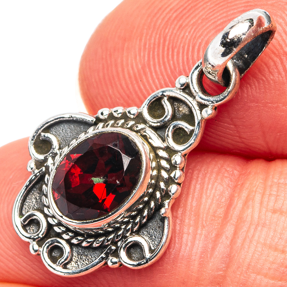 Garnet Dainty Pendant 1 1/8" (.925 Sterling Silver)