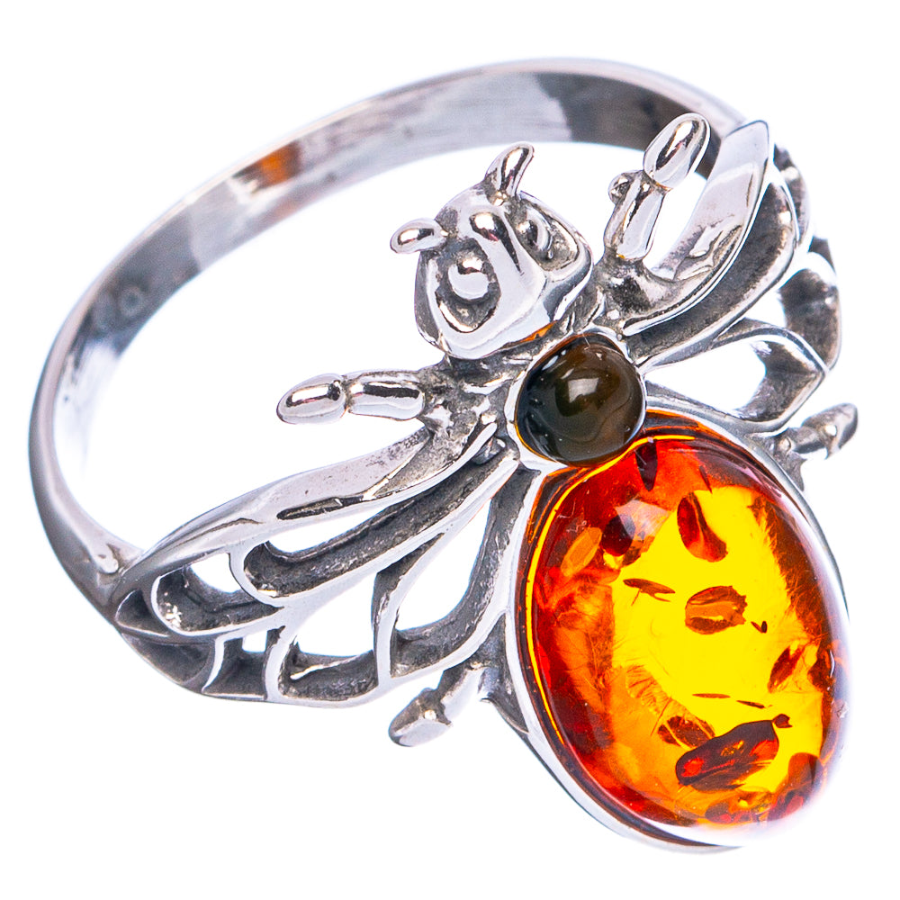 Baltic Amber Honey Bee Ring Size 7.5 (.925 Sterling Silver)