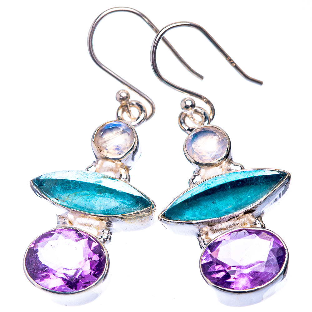Aquamarine, Amethyst, Rainbow Moonstone Earrings 1 1/2" (925 Sterling Silver) E432575