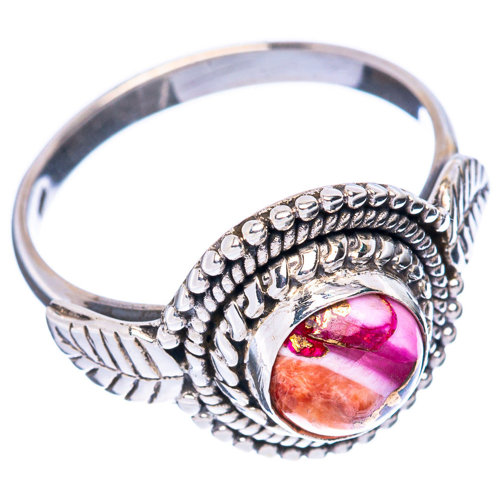 Kingman Pink Dahlia Turquoise Ring Size 7.5 (925 Sterling Silver) R3084