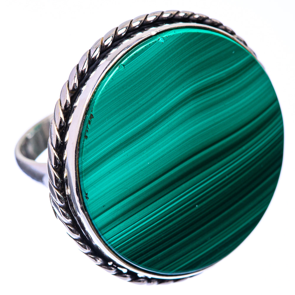 Large Malachite Coin Ring Size 7 (925 Sterling Silver) R141158