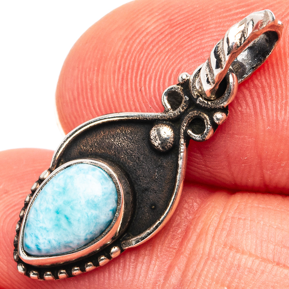 Larimar Dainty Pendant 1 1/8" (.925 Sterling Silver)