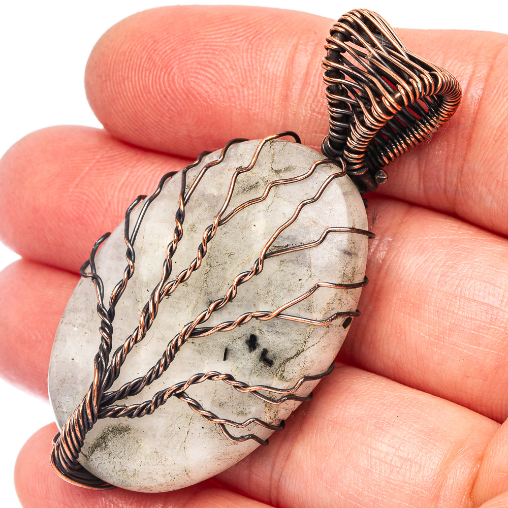 White Quartz Tree of Life Pendant 2 1/8" (Oxidized Copper)