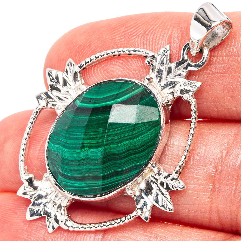 Premium Malachite Pendant 1 3/4" (.925 Sterling Silver)