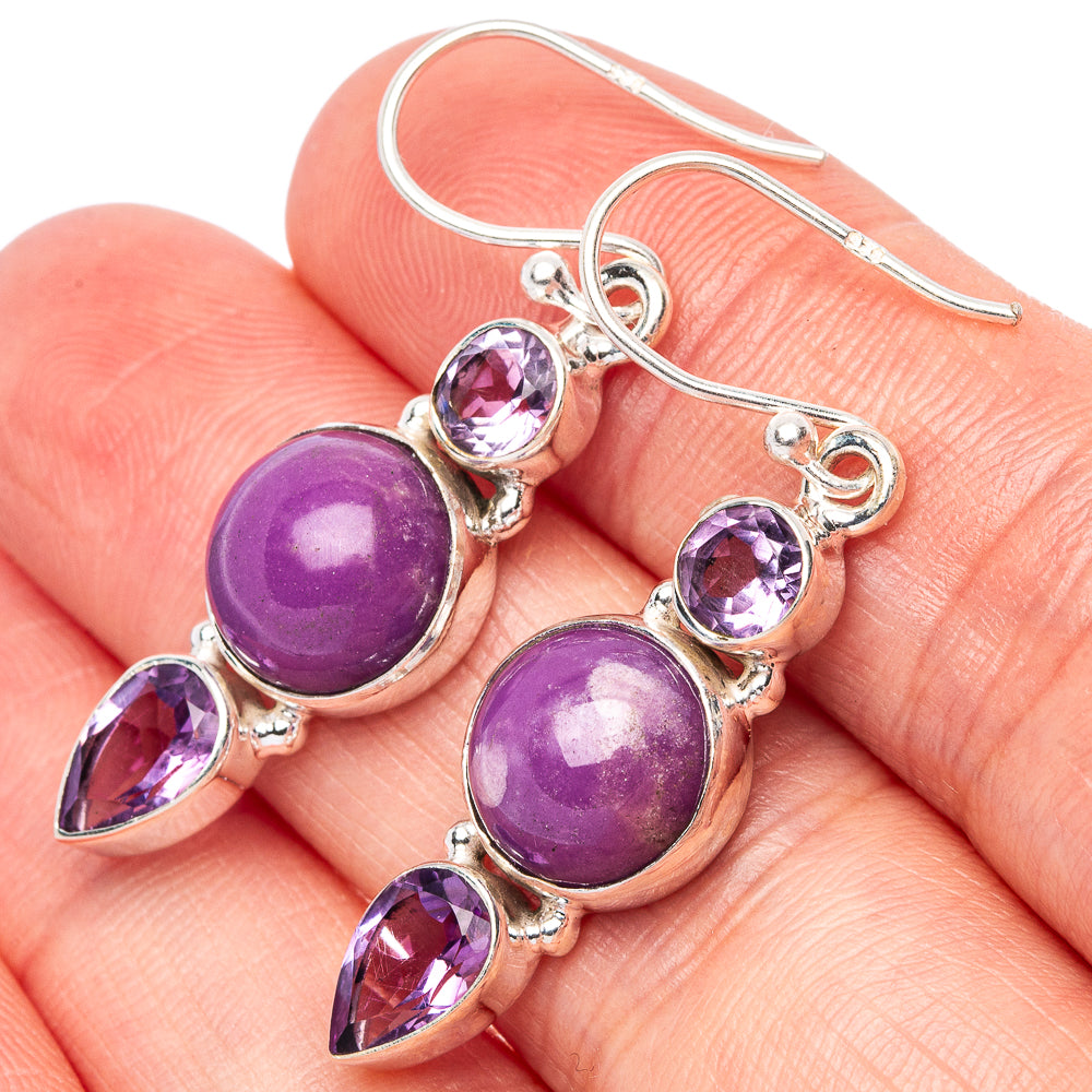 Phosphosiderite, Amethyst Earrings 1 5/8" (925 Sterling Silver) E1572